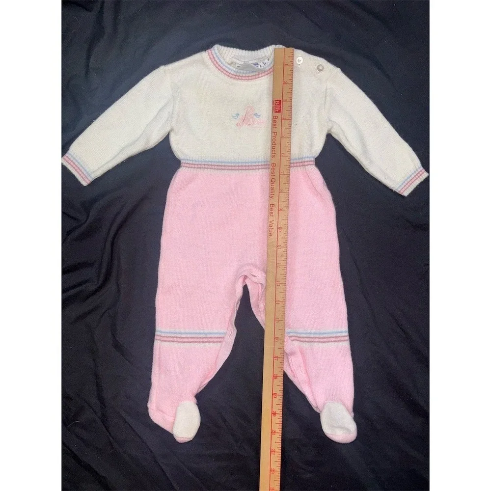 Friemani Vintage Baby Girls Footed One-Piece Romper Sleeper Pink Size 0-3M